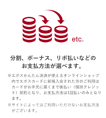 分割、ボーナス、リボ払いなどのお支払方法が選べます。