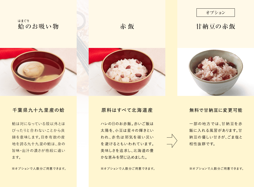 蛤のお吸い物　赤飯　甘納豆の赤飯