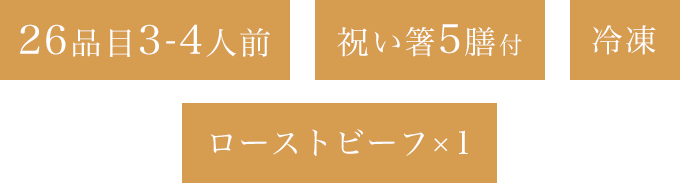 25品目3-4人前祝い箸5膳付冷凍ローストビーフ×1