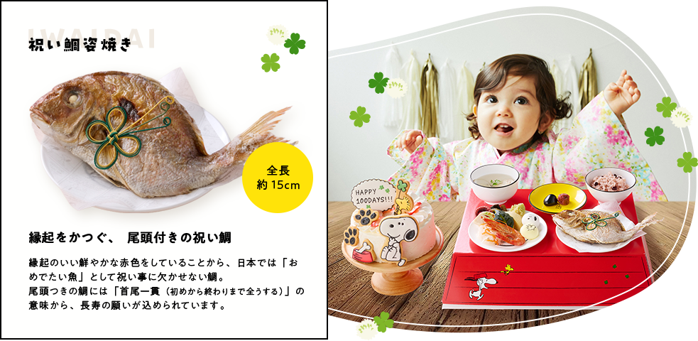 スヌーピーお食い初めを使った儀式の様子