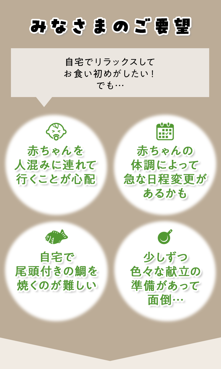 自宅でリラックスしてお食い初めがしたい！